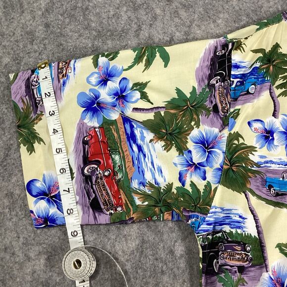 Vtg Island CollectionHawaiian Button Up Mens XL Classic Chevrolet Cars Floral - Picture 9 of 11